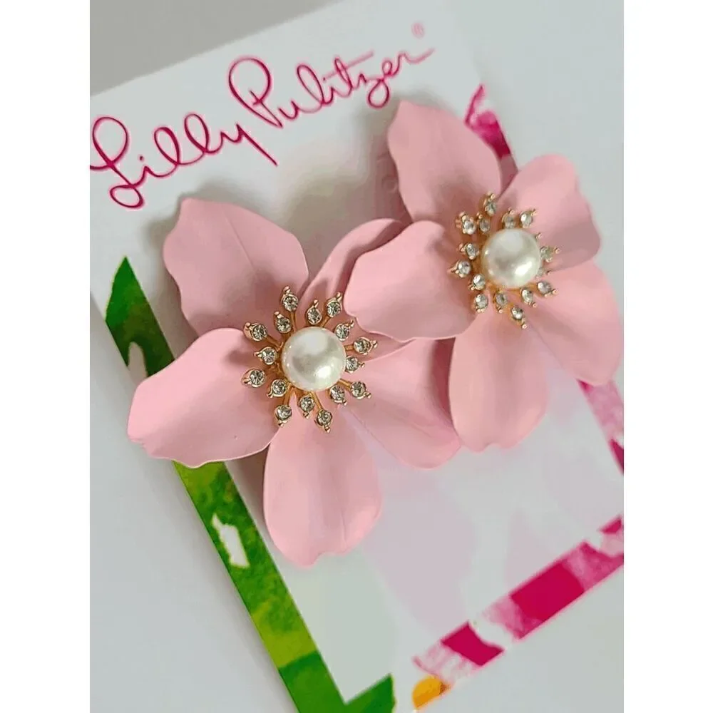 🌺 LILLY PULITZER Oversized Pearl Orchid Flower Earrings NEW WITH GIFT BAG